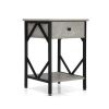 Set of 2 Nightstand Industrial End Table with Drawer;  Storage Shelf and Metal Frame for Living Room;  Bedroom;  XH - Gray