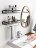 Floating bathroom shelf with towel rail; bathroom/living/kitchen/bedroom wall shelf set of 2; light brown; dark brown; black. - Grey