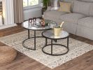 Round Coffee Table Set of 2 Set of 2 Nesting Tables; Metal Frame & Glass Top End Tables for Living Room Bedroom - as Pic