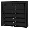 7 Tiers Portable Shoe Rack Closet Fabric Cover Shoe Storage Organizer Cabinet  - Black