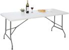 Folding Utility Table 6ft Fold-in-Half Portable Plastic Picnic Party Dining Camp Table, White - White