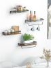 Floating bathroom shelf with towel rail; bathroom/living/kitchen/bedroom wall shelf set of 2; light brown; dark brown; black. - Rustic Brown