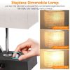 Fully Dimmable Table Lamp for Bedroom Living Room Bedside Lamp for Nightstand Dual USB Ports 2 Power Outlets LED Bulb Included - Beige