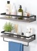 Floating bathroom shelf with towel rail; bathroom/living/kitchen/bedroom wall shelf set of 2; light brown; dark brown; black. - Grey