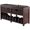 Storage bench, seat cushion and 2 collapsible chocolate corn husk baskets with cappuccino finish - chocolate, cappuccino