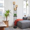 3-Lights Rattan Floor Lamp with Shelves - as Pic