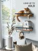 Floating bathroom shelf with towel rail; bathroom/living/kitchen/bedroom wall shelf set of 2; light brown; dark brown; black. - Rustic Brown