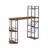 Bar table with bottle holder and glass holder; multifunctional high bar table; can hold 8 bottles of wine and 9 glasses; with side storage.(Rustic Bro