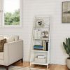 4-Tier Freestanding Ladder Bookshelf with X-Back Frame, Gray - White