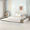 Queen Upholstered Platform Bed with Twin Size Trundle and Two Drawers - Beige