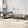 Twin Size Triple Metal Bunk Bed, with Wood Decoration Headboard and Footboard, - Brown