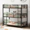 Twin Size Triple Metal Bunk Bed, with Wood Decoration Headboard and Footboard, - Gray