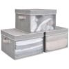 Collapsible Storage Box with Lid, Closet Fabric Collapsible Storage Box, Stackable Containers with PVC Window, 3-Pack - Grey