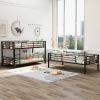 Twin Size Triple Metal Bunk Bed, with Wood Decoration Headboard and Footboard, - Gray