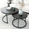 Modern Round Nesting Coffee Table Set of 2 with Black Faux Marble Top,Metal Frame - Black