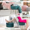 Round Velvet Storage Ottoman Footrest Stool Vanity Chair with Metal Legs - Dark Green