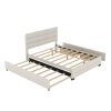 Queen Upholstered Platform Bed with Twin Size Trundle and Two Drawers - Beige