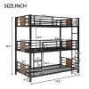 Twin Size Triple Metal Bunk Bed, with Wood Decoration Headboard and Footboard, - Brown