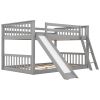 Full over Full Bunk Bed with Convertible Slide and Ladder - Gray