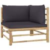 4 Piece Patio Lounge Set with Cushions Bamboo - Dark gray