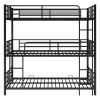 Twin Size Triple Metal Bunk Bed, with Wood Decoration Headboard and Footboard, - Gray