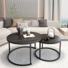 Modern Round Nesting Coffee Table Set of 2 with Black Faux Marble Top,Metal Frame - Black