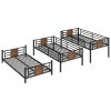 Twin Size Triple Metal Bunk Bed, with Wood Decoration Headboard and Footboard, - Brown