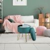 Round Velvet Storage Ottoman Footrest Stool Vanity Chair with Metal Legs - Dark Green