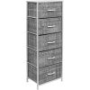 Dressing Table Storage Tower, Wardrobe Organizer, Tall Dresser for Bedroom, Steel Frame, Wooden Top, Fabric, 5 Drawers - Gray/White