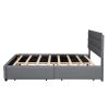 Queen Upholstered Platform Bed with Twin Size Trundle and Two Drawers - Grey