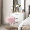 Round Velvet Storage Ottoman Footrest Stool Vanity Chair with Metal Legs - Pink