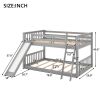 Full over Full Bunk Bed with Convertible Slide and Ladder - Gray