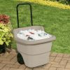 15 Gallon Resin Rolling Lawn and Utility Cart with Retractable Handle - Beige