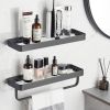 Bathroom Shelves Wall Mounted Glass Shelves for Bathroom Floating Shelf with Towel Holder Glass Shower Shelf 2 Tier Bathroom Wall Organizer - Black