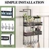 Hooks on the door to hang clothes; towel rack on the door with 2 baskets; coat rack on the door bathroom organizer; black - as picture