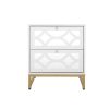 2 drawer nightstand,Small Bedside Table with 2 Drawers,White Mirrored Nightstand,with Gold Legs, Side Table with Storage for Bedroom, Living Room - as