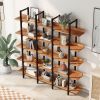 5 Tier Bookcase Home Office Open Bookshelf; Vintage Industrial Style Shelf; MDF Board; Black Metal Frame; Brown - as Pic