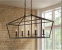 36" 5-Light Black and Polished Chrome Farmhouse Linear Chandelier Fixture with Caged Metal Shade - Black - Metal