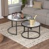 Round Coffee Table Set of 2 Set of 2 Nesting Tables; Metal Frame & Glass Top End Tables for Living Room Bedroom - as Pic