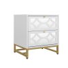 2 drawer nightstand,Small Bedside Table with 2 Drawers,White Mirrored Nightstand,with Gold Legs, Side Table with Storage for Bedroom, Living Room - as