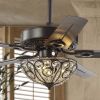 48" Oil Rubbed Bronze 3 Light Wrought Iron LED Ceiling Fan w/Light & Remote - bronze - Metal