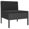 6 Piece Patio Lounge Set with Cushions Poly Rattan Black - Black