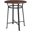 Round 3-Piece Metal Pub Set with Wooden Top, Dark Mahogany - Dark