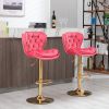 Set of 2 Bar Stools; with Chrome Footrest and Base Swivel Height Adjustable Mechanical Lifting Velvet + Golden Leg Simple Bar Stool-pink - as Pic