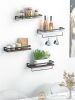 Floating bathroom shelf with towel rail; bathroom/living/kitchen/bedroom wall shelf set of 2; light brown; dark brown; black. - Brick Red