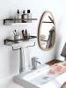 Floating bathroom shelf with towel rail; bathroom/living/kitchen/bedroom wall shelf set of 2; light brown; dark brown; black. - White