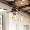 48" Oil Rubbed Bronze 3 Light Wrought Iron LED Ceiling Fan w/Light & Remote - bronze - Metal