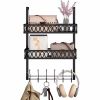 Hooks on the door to hang clothes; towel rack on the door with 2 baskets; coat rack on the door bathroom organizer; black - as picture