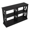 TREXM Console Table with 3-Tier Open Storage Spaces and &ldquo;X&rdquo; Legs; Narrow Sofa Entry Table for Living Room; Entryway and Hallway (Black) -