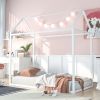 House Bed Frame Twin Size ;  Kids Bed Frame Metal Platform Bed Floor Bed for Kids Boys Girls No Box Spring Needed - White